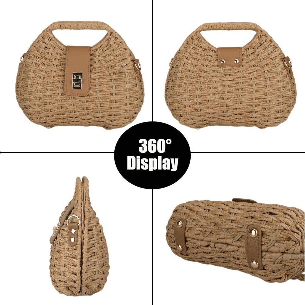 Straw Clutch Purses for Women Rattan Woven Beach Handbag Summer Purse with Detac - Picture 3 of 8